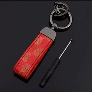 Red Checked Gunmetal Accent Lanyard Style Keychain